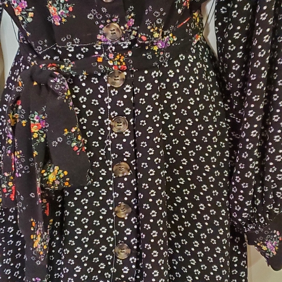 Free People Wonderland Black Multi-Color Floral Long Sleeve Mini Dress - Picture 10 of 16